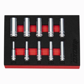 BOXO 10Pc 1/4" Imperial 12PT Deep Socket Set