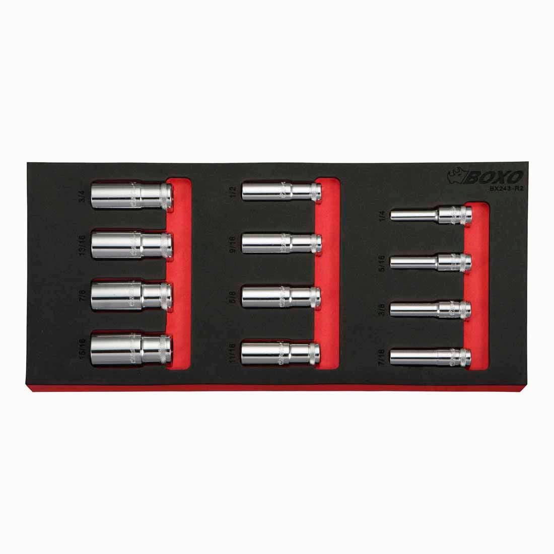 BOXO 12Pc 3/8" Imperial 12PT Deep Socket Set