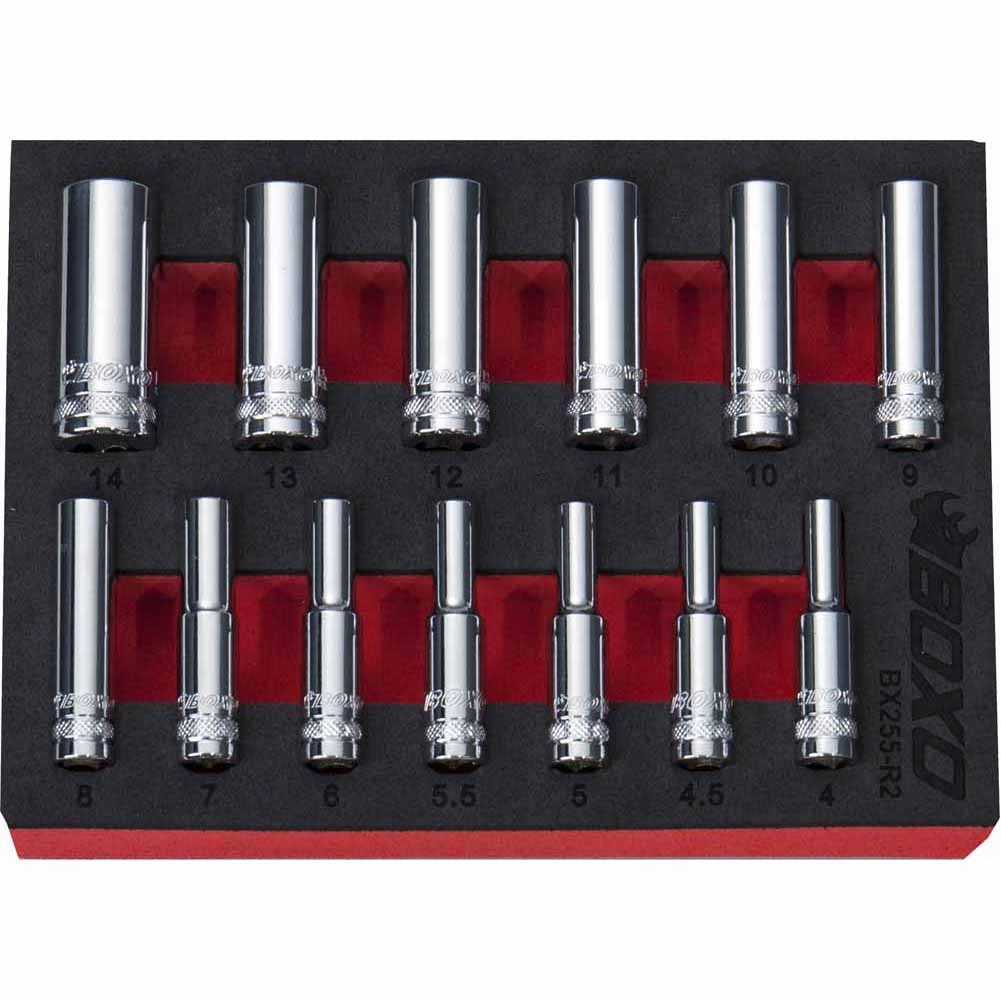 BOXO 13Pc 1/4" 12PT Deep Socket Set (4mm to 14mm)