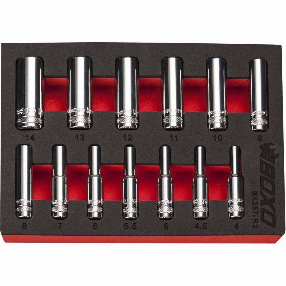 BOXO 13Pc 1/4" 6PT Deep Socket Set (4mm to 14mm)