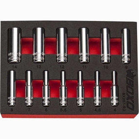 BOXO 13Pc 1/4" 6PT Deep Socket Set (4mm to 14mm)
