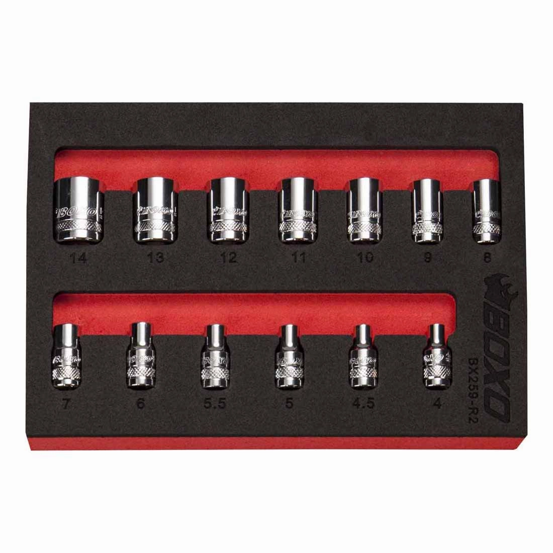 BOXO 13Pc 1/4" 6PT Socket Set (4mm to 14mm)