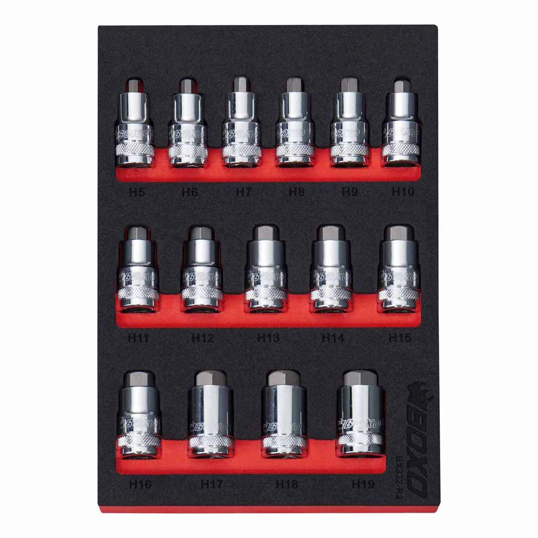 BOXO 15Pc 1/2" Super Stubby Hex Bit Socket Set
