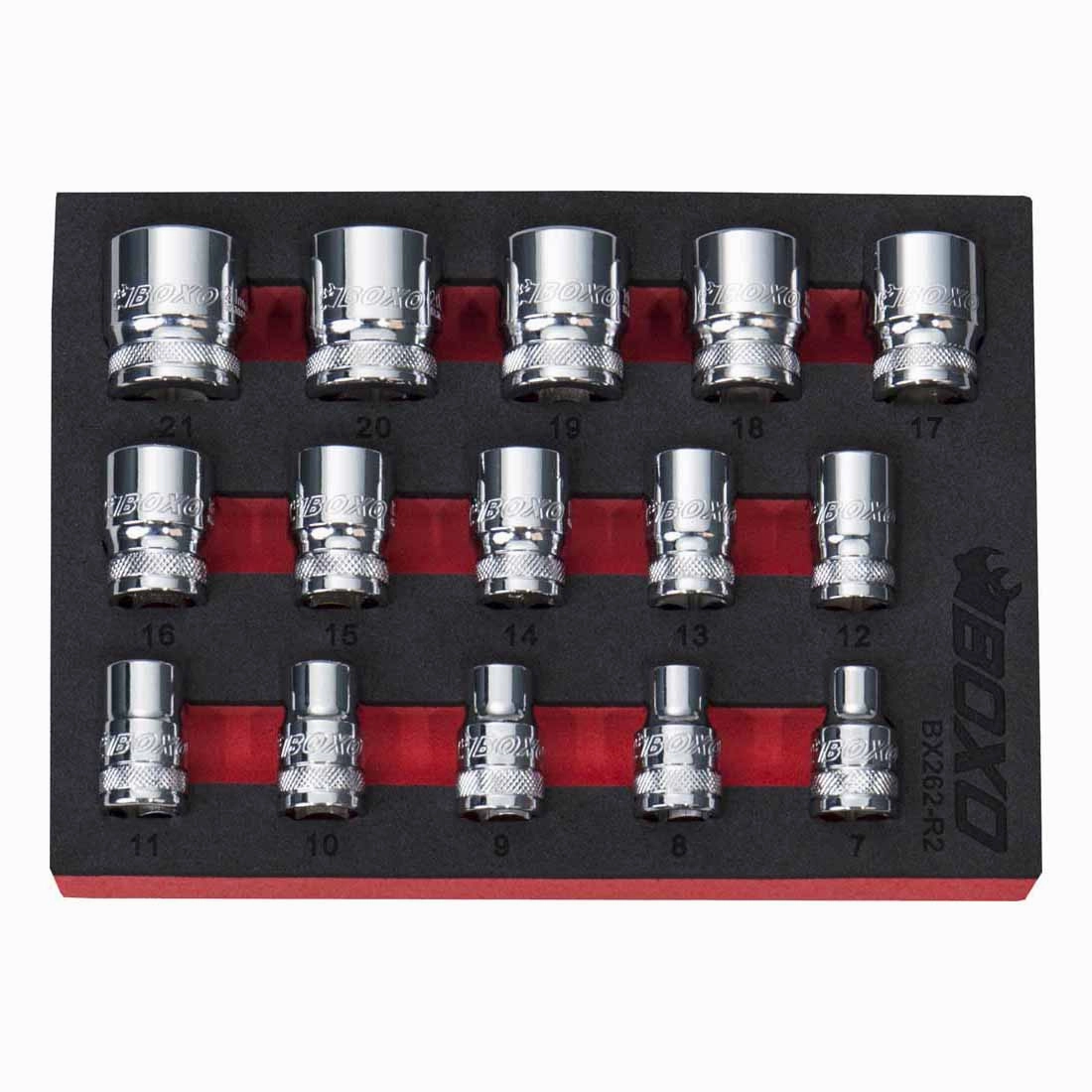 BOXO 15Pc 3/8" 12PT Socket Set (7mm to 21mm)