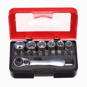 BOXO 18Pc 1/4" Socket Set with Dual Function Ratchet