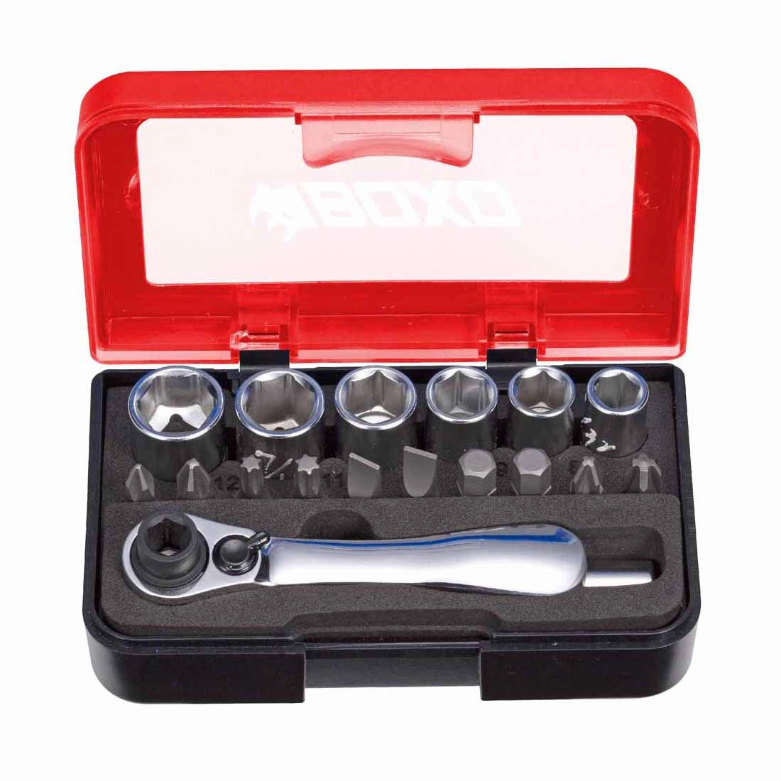 BOXO 18Pc 1/4" Socket Set with Dual Function Ratchet
