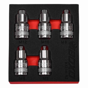 BOXO 5Pc 1/2" Super Stubby Spline Bit Socket Set