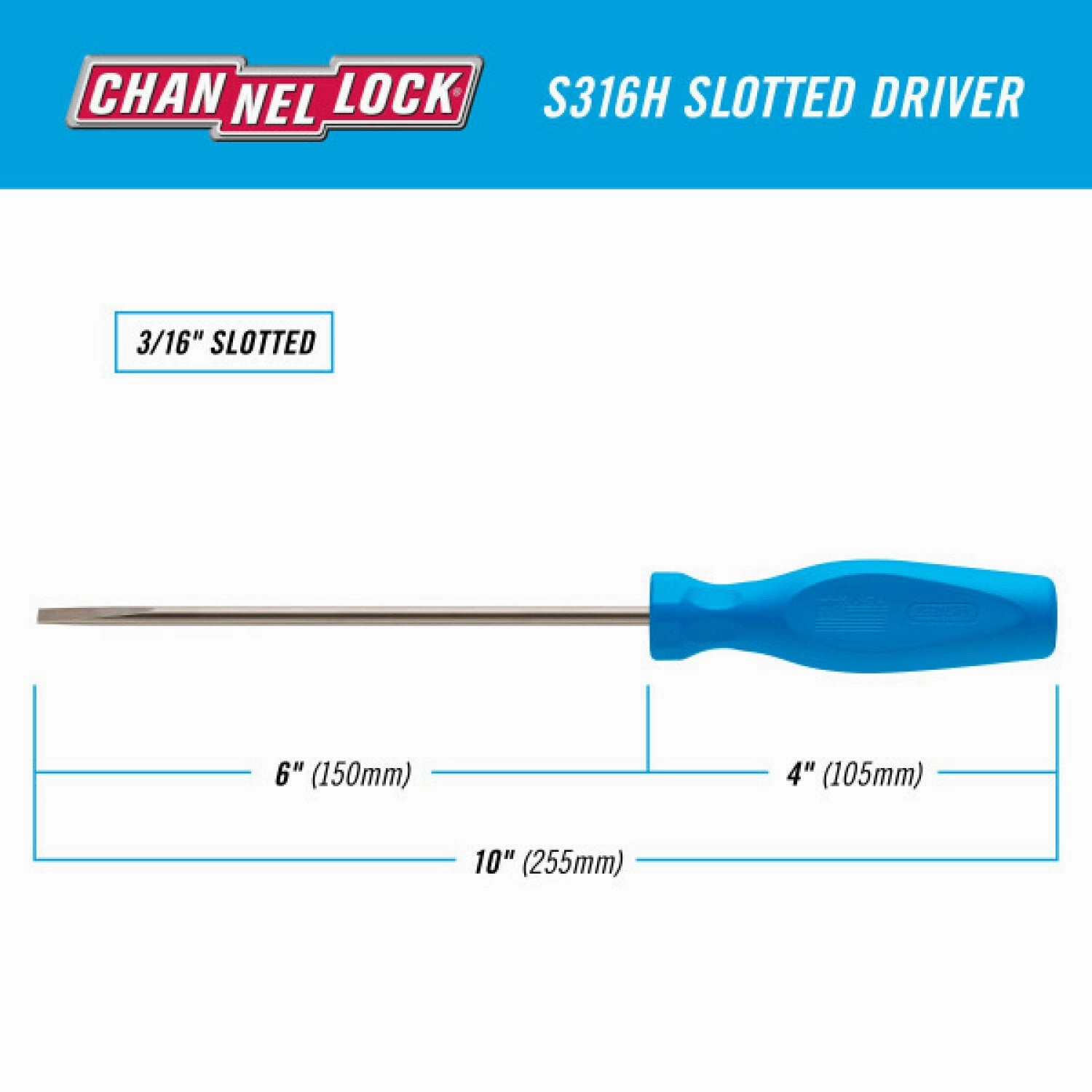 Channellock S316H Slotted 3/16 x 6-Inch Professional Screwdriver