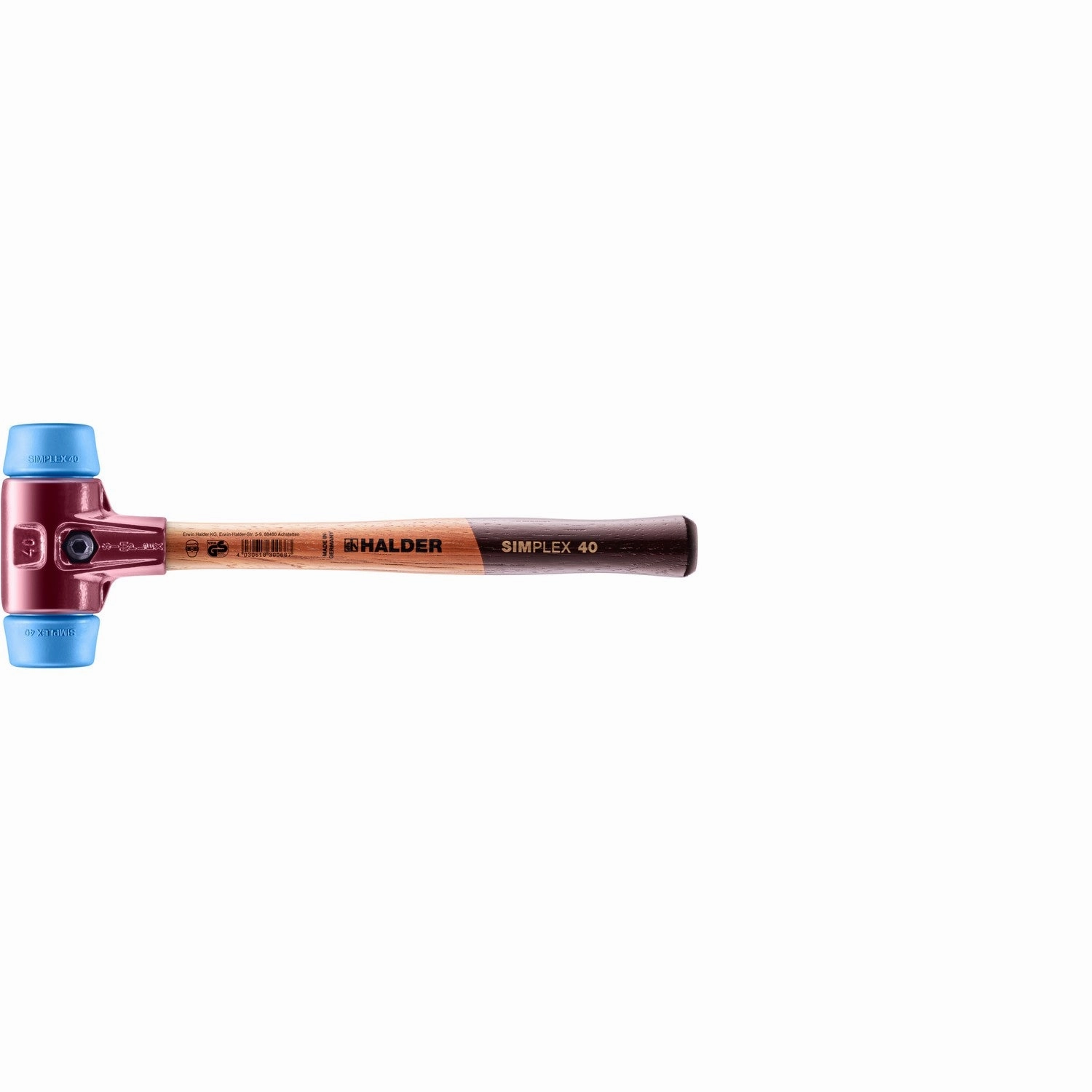 Halder 3001.040 Simplex Mallet with Soft Blue Rubber Inserts, Non-Marring