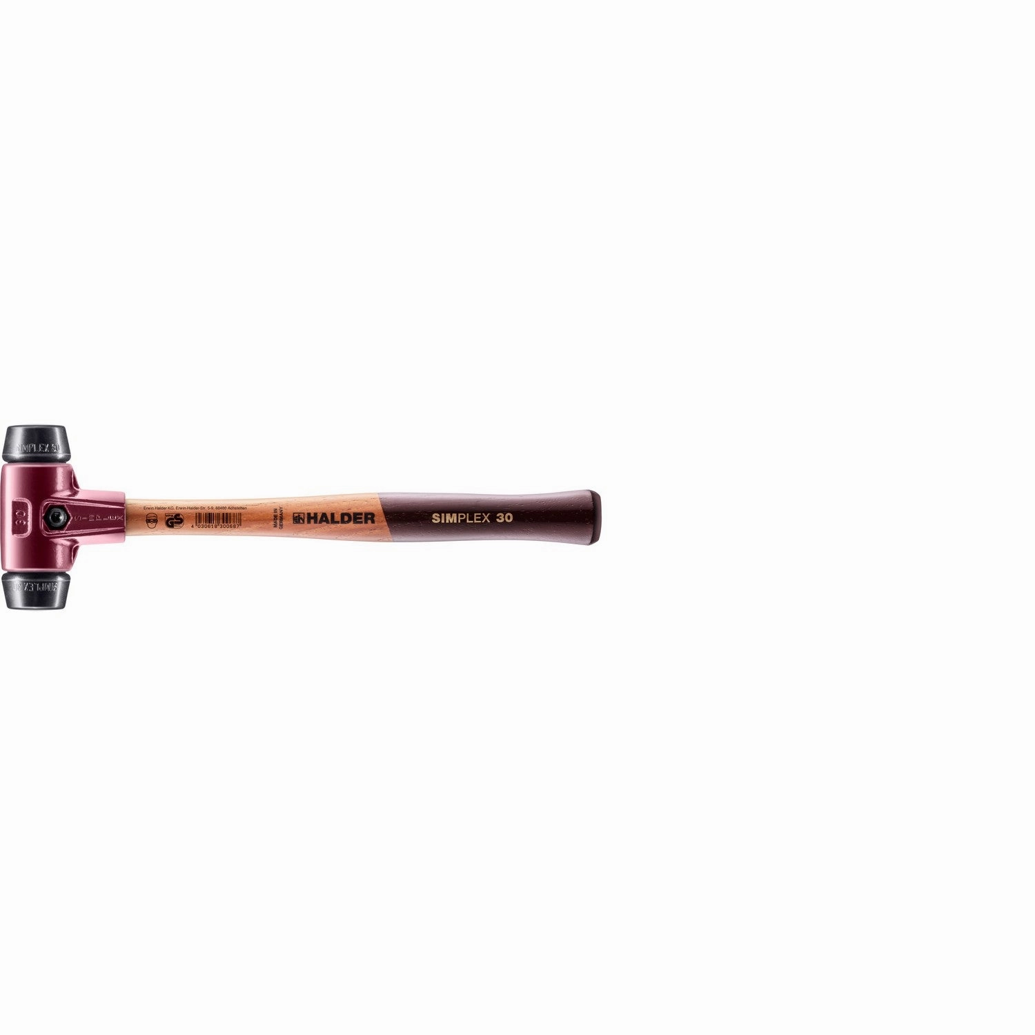 Halder 3002.030 Simplex Mallet with Black Rubber Inserts, Cast Iron Housing and Wood Handle