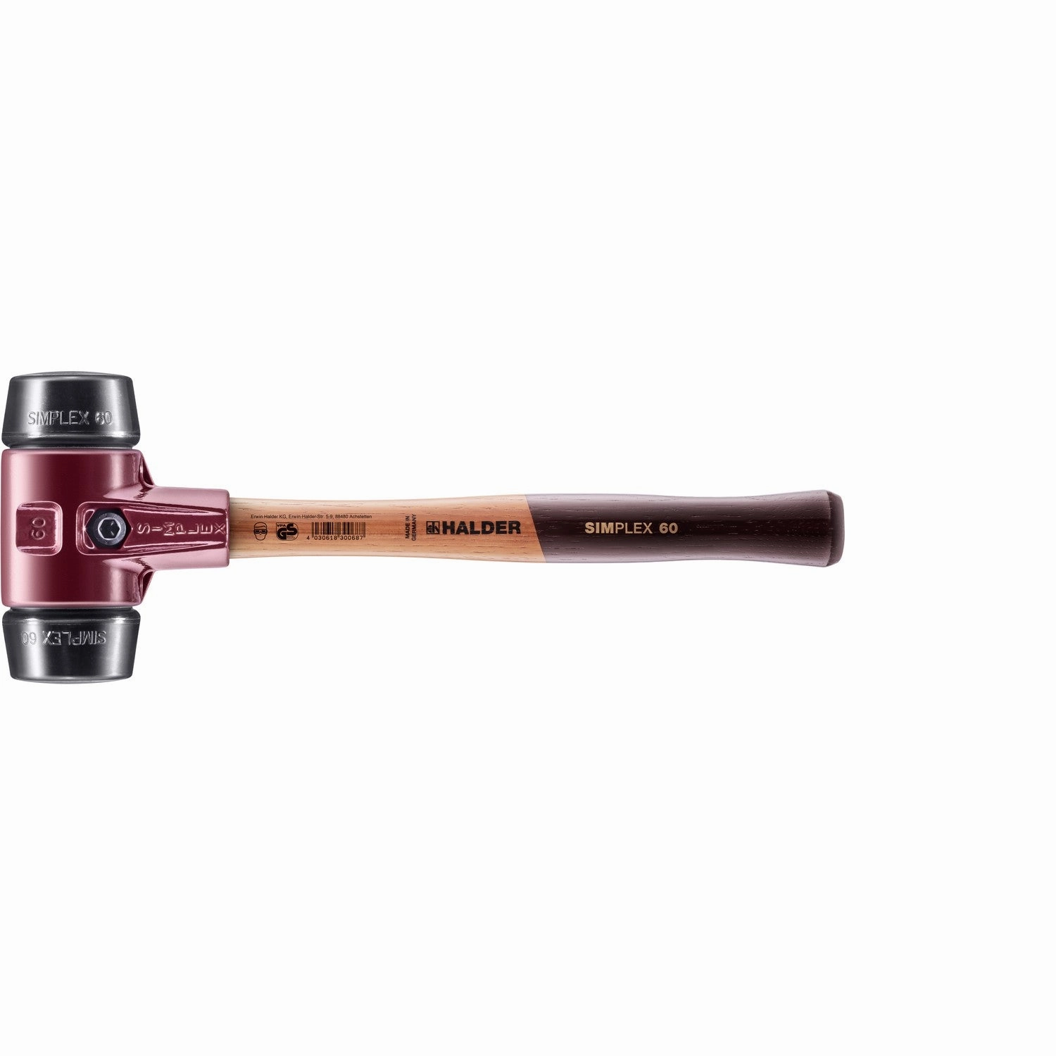 Halder 3002.060 Simplex Mallet with Black Rubber Inserts, Cast Iron Housing and Wood Handle