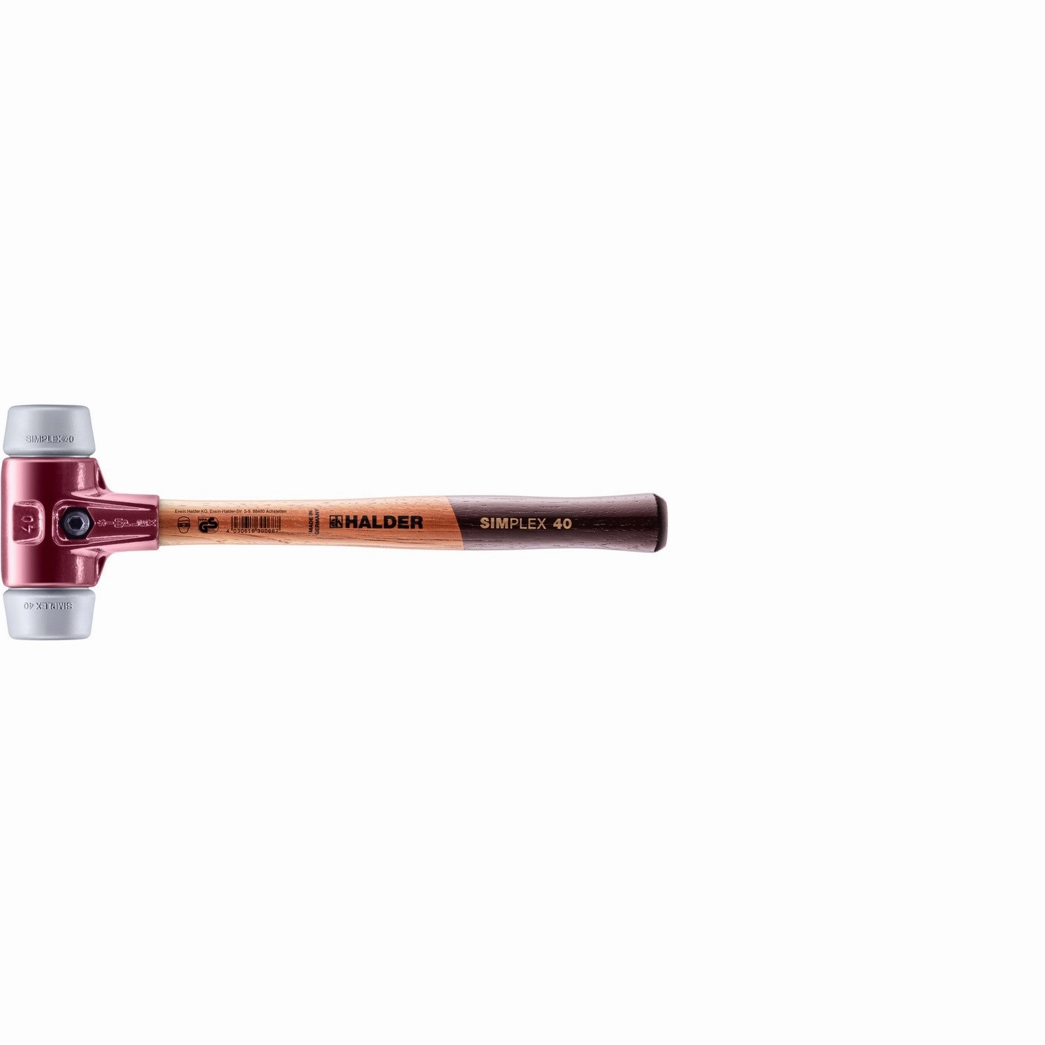 Halder 3003.040 Simplex Mallet with Grey Rubber Inserts, Non-Marring, Cast Iron Housing and Wood Handle