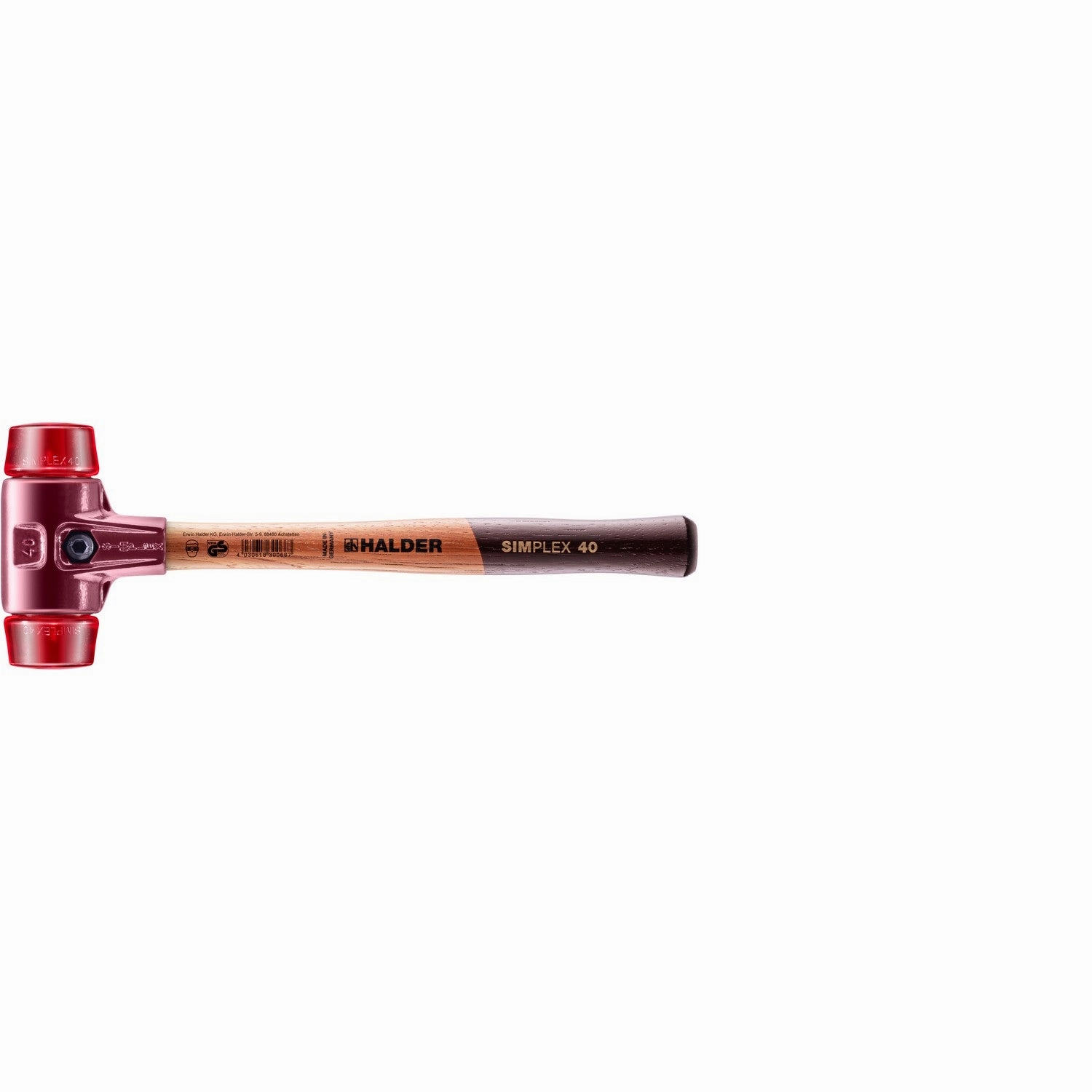 Halder 3006.040 Simplex Mallet with Red Acetate Plastic Inserts Cast Iron Housing and Wood Handle