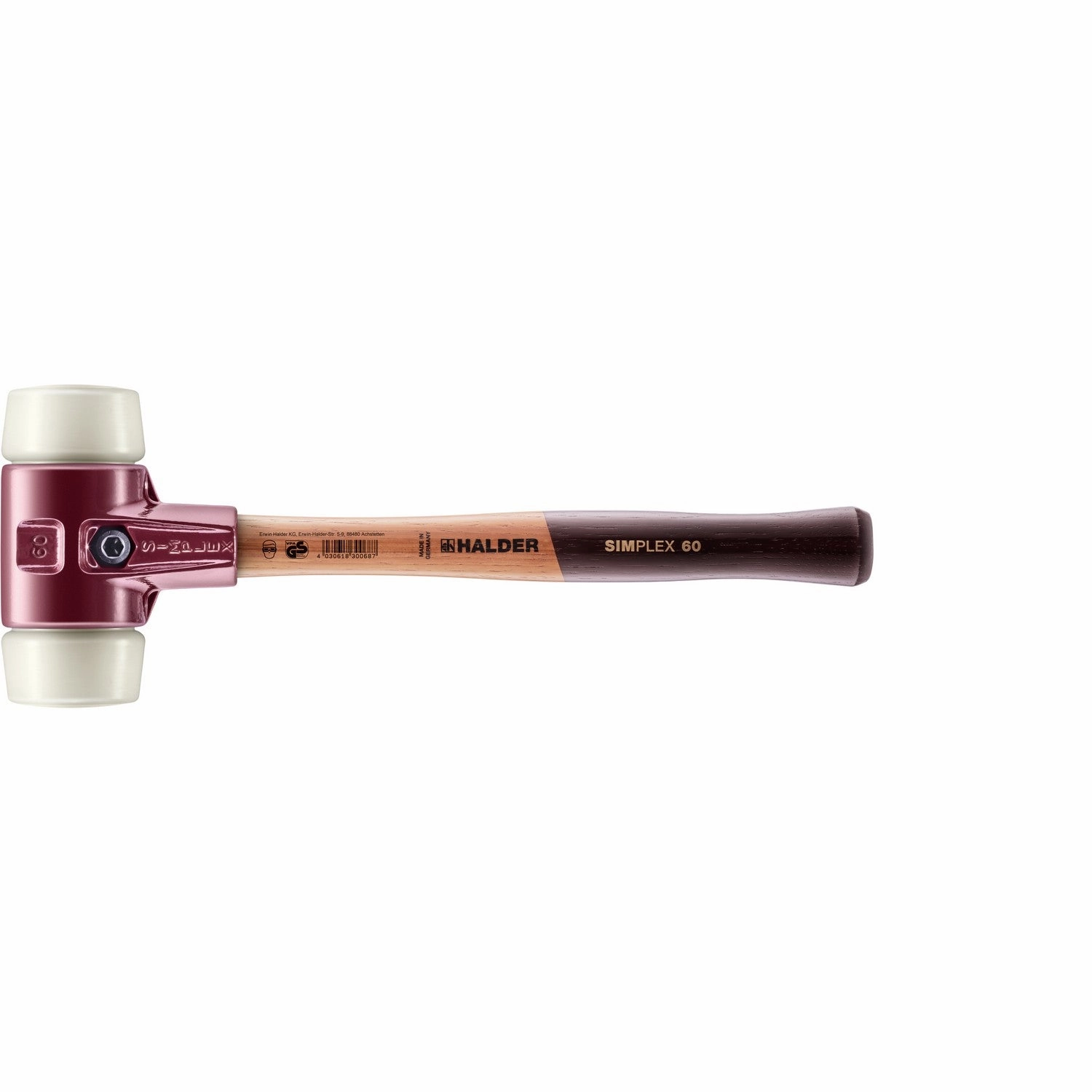 Halder 3008.060 Simplex Mallet with Nylon Inserts, Cast Iron Housing and Wood Handle