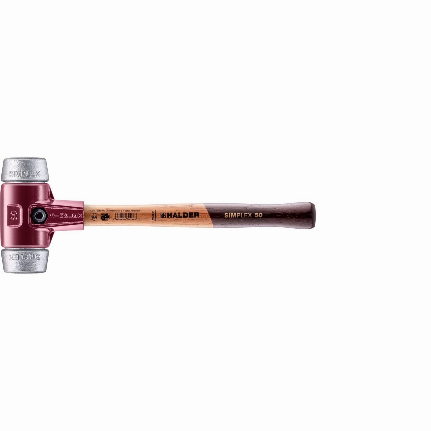 Halder 3009.050 Simplex Mallet with Aluminum Inserts, Cast Iron Housing and Wood Handle
