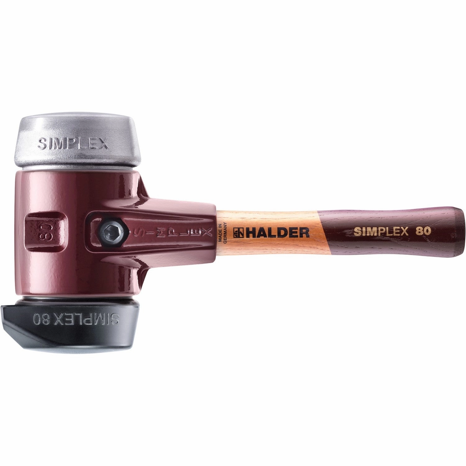 Halder 3029.282 Simplex Mallet with Aluminum and STAND-UP Black Rubber Inserts Cast Iron Housing and Wood Handle / SHORT HANDLE