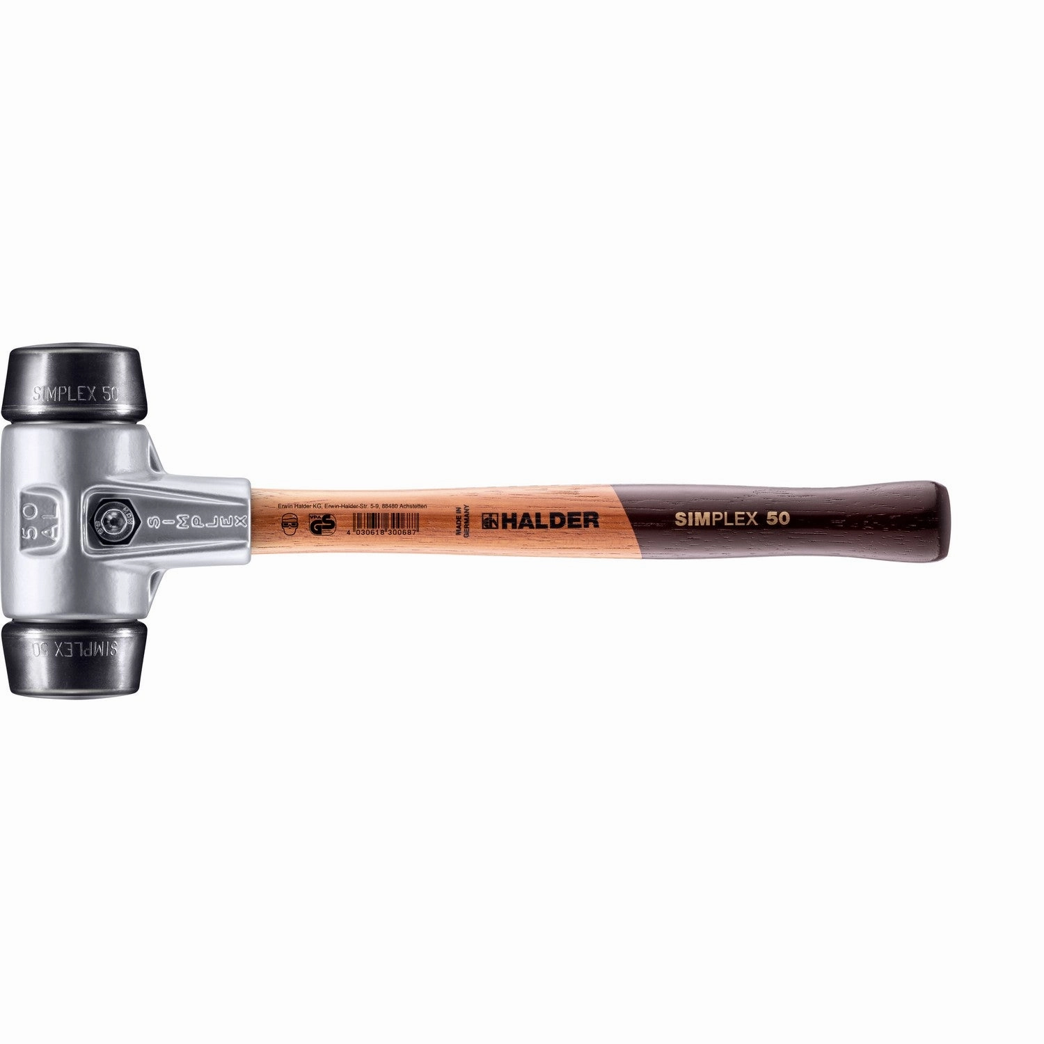 Halder 3102.050 Simplex Mallet with Black Rubber Inserts Lightweight Aluminum Housing and Wood Handle
