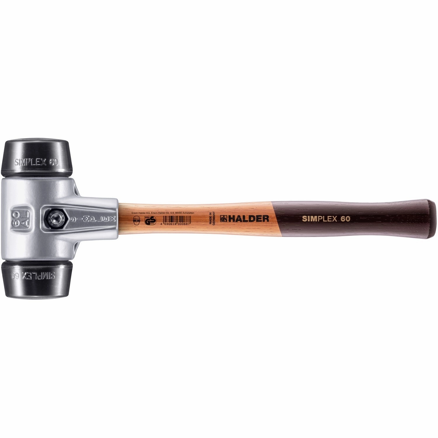 Halder 3102.060 Simplex Mallet with Black Rubber Inserts Lightweight Aluminum Housing and Wood Handle