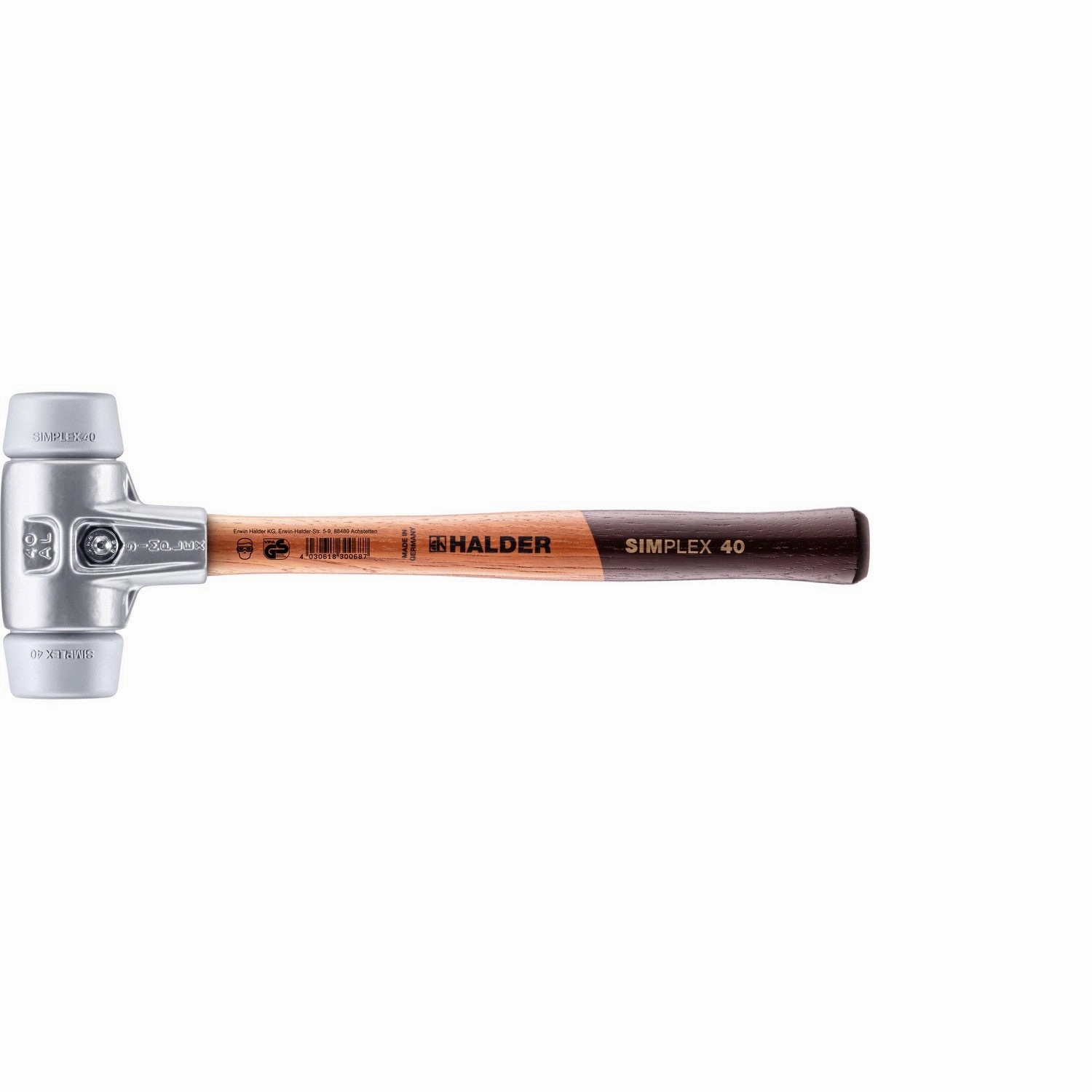 Halder 3103.040 Simplex Mallet with Grey Rubber Inserts, Lightweight Aluminum Housing and Wood Handle