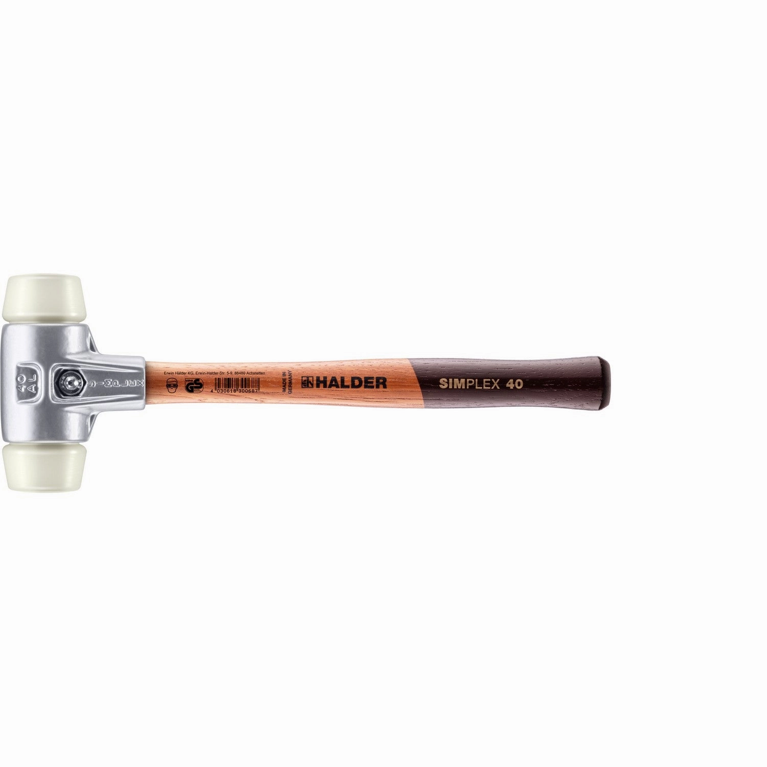Halder 3108.040 Simplex Mallet with Nylon Inserts Lightweight Aluminum Housing and Wood Handle