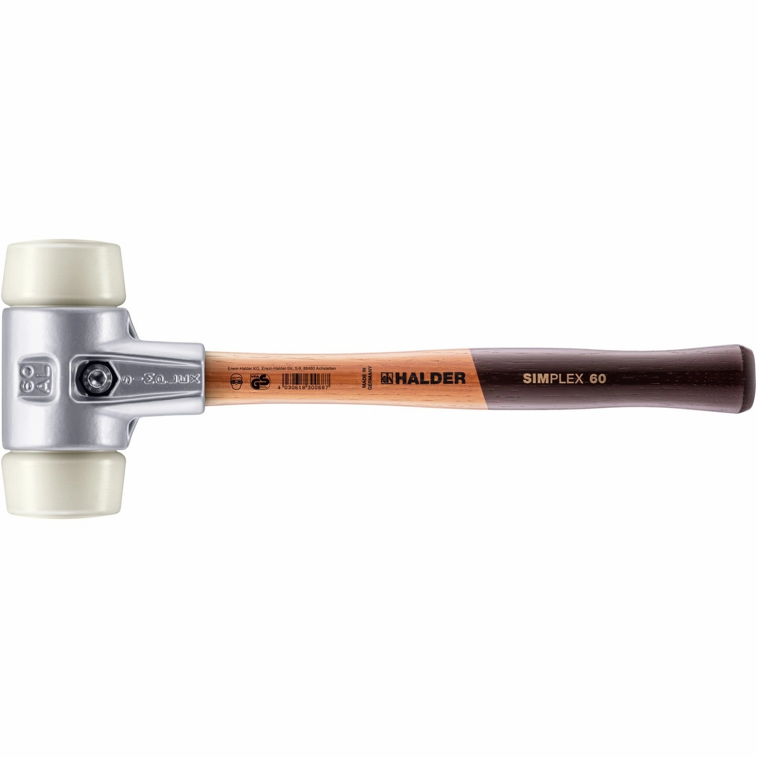 Halder 3108.060 Simplex Mallet with Nylon Inserts Lightweight Aluminum Housing and Wood Handle