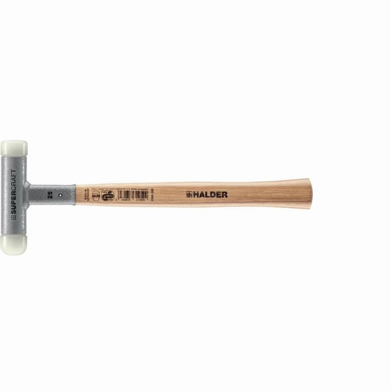 Halder 3366.225 Supercraft Dead Blow, Non-Rebounding Hammer with Nylon Face Inserts Steel Housing and Hickory Handle