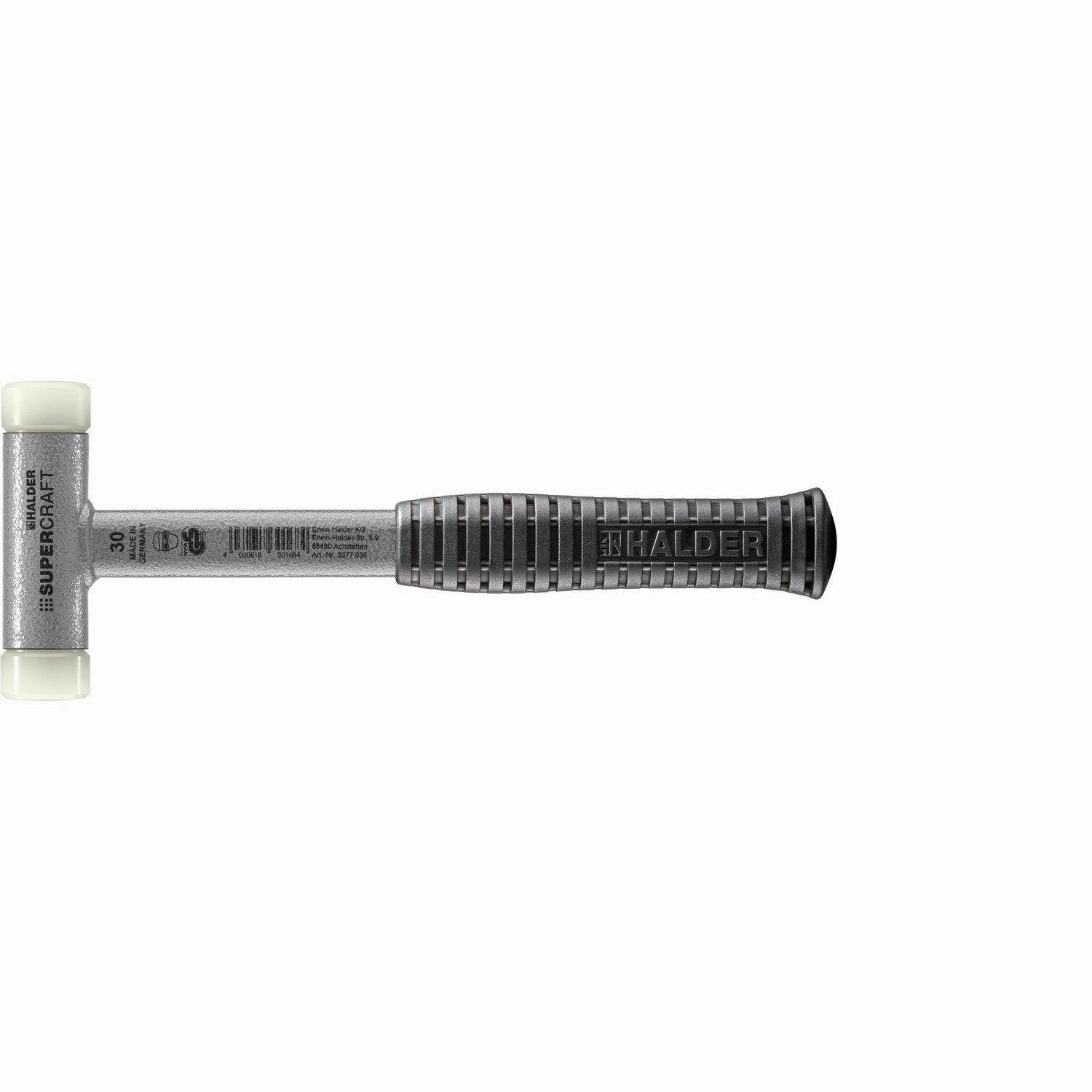 Halder 3377.030 Supercraft Dead Blow, Non-Rebounding Hammer with Nylon Face Inserts Steel Housing and Steel Handle with Rubber Grip