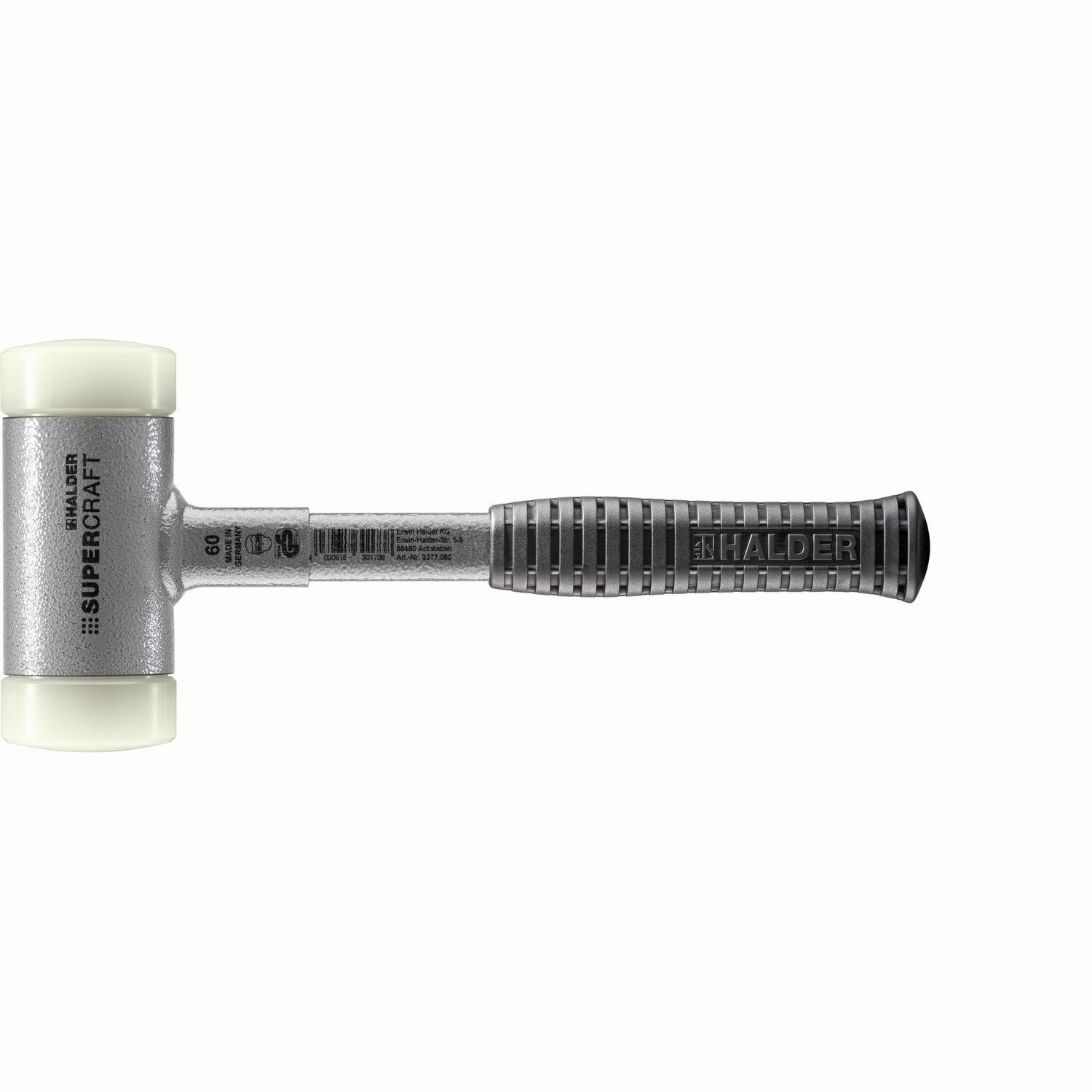 Halder 3377.060 Supercraft Dead Blow, Non-Rebounding Hammer with Nylon Face Inserts Steel Housing and Steel Handle with Rubber Grip