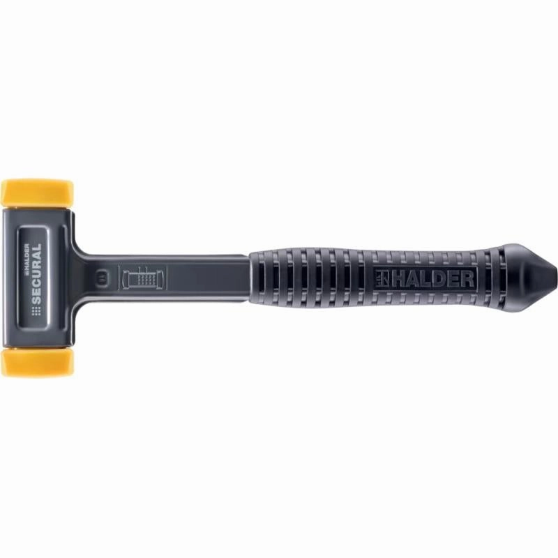 Halder 3380.140 Secural Dead Blow Hammer, Polyurethane Face Inserts, Steel Housing and Rubber Grip, SPECIAL POINTED HANDLE END