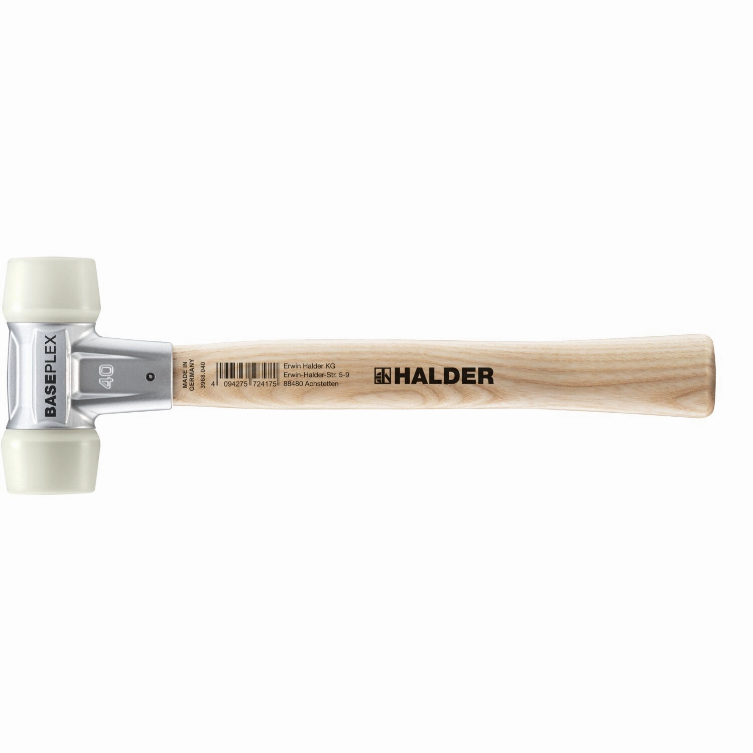 Halder 3908.040 Baseplex Mallet with Nylon Face Inserts Zinc Die Cast Housing and Wood Handle