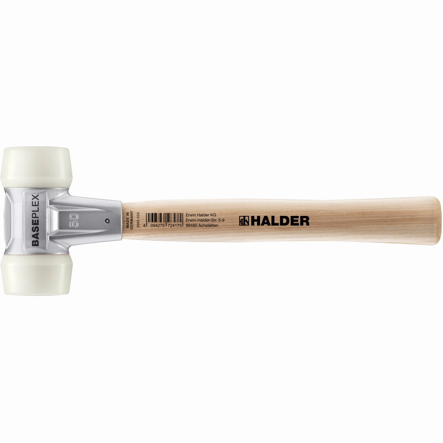 Halder 3908.050 Baseplex Mallet with Nylon Face Inserts Zinc Die Cast Housing and Wood Handle
