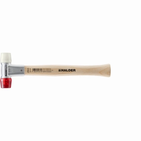 Halder 3968.025 Baseplex Mallet with Nylon and Red Plastic Face Inserts Zinc Die Cast Housing and Wood Handle
