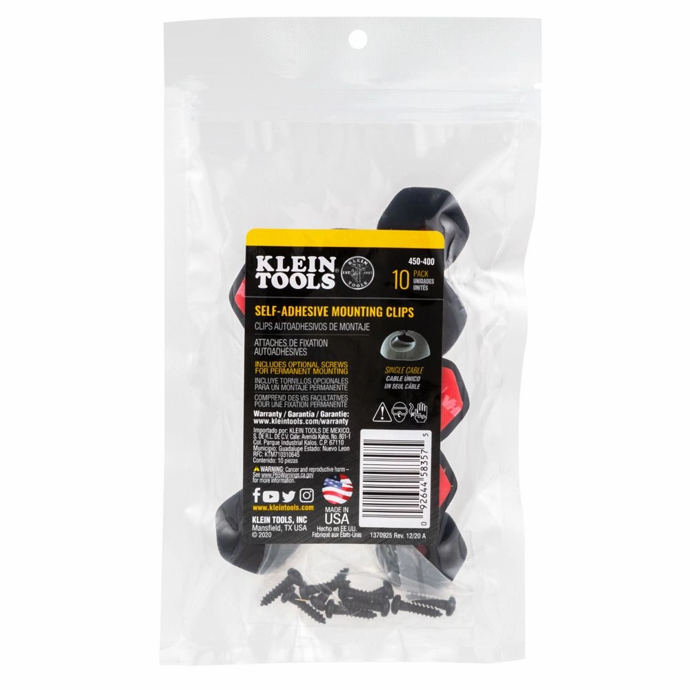Klein Tools 450-400 Self-Adhesive Cable Mounting Clips, 1 Slot (10-Pack)