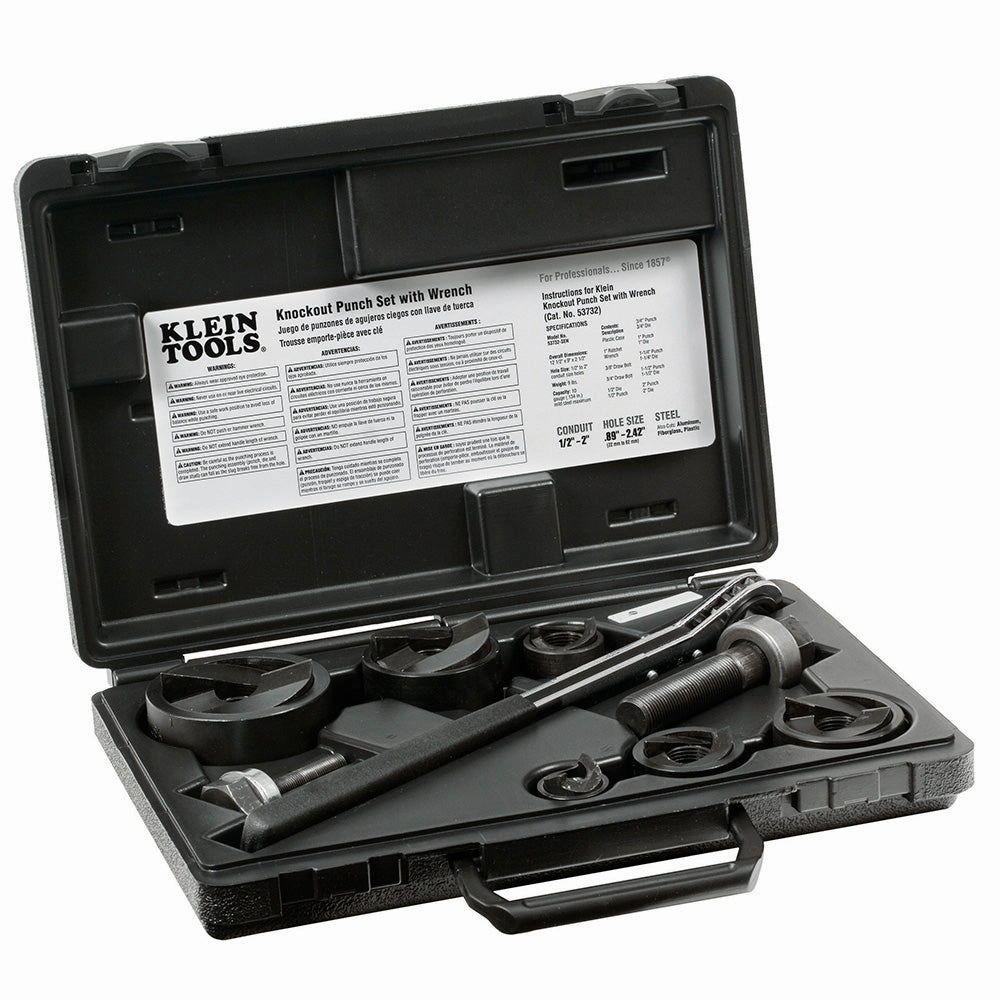 Klein Tools 53732SEN Knockout Punch Set with Wrench, 10 Pc.