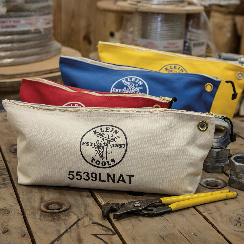 Klein Tools 5539LNAT Canvas Zipper Pouch, 16-Inch Tool Bag Storage Organizer, Natural