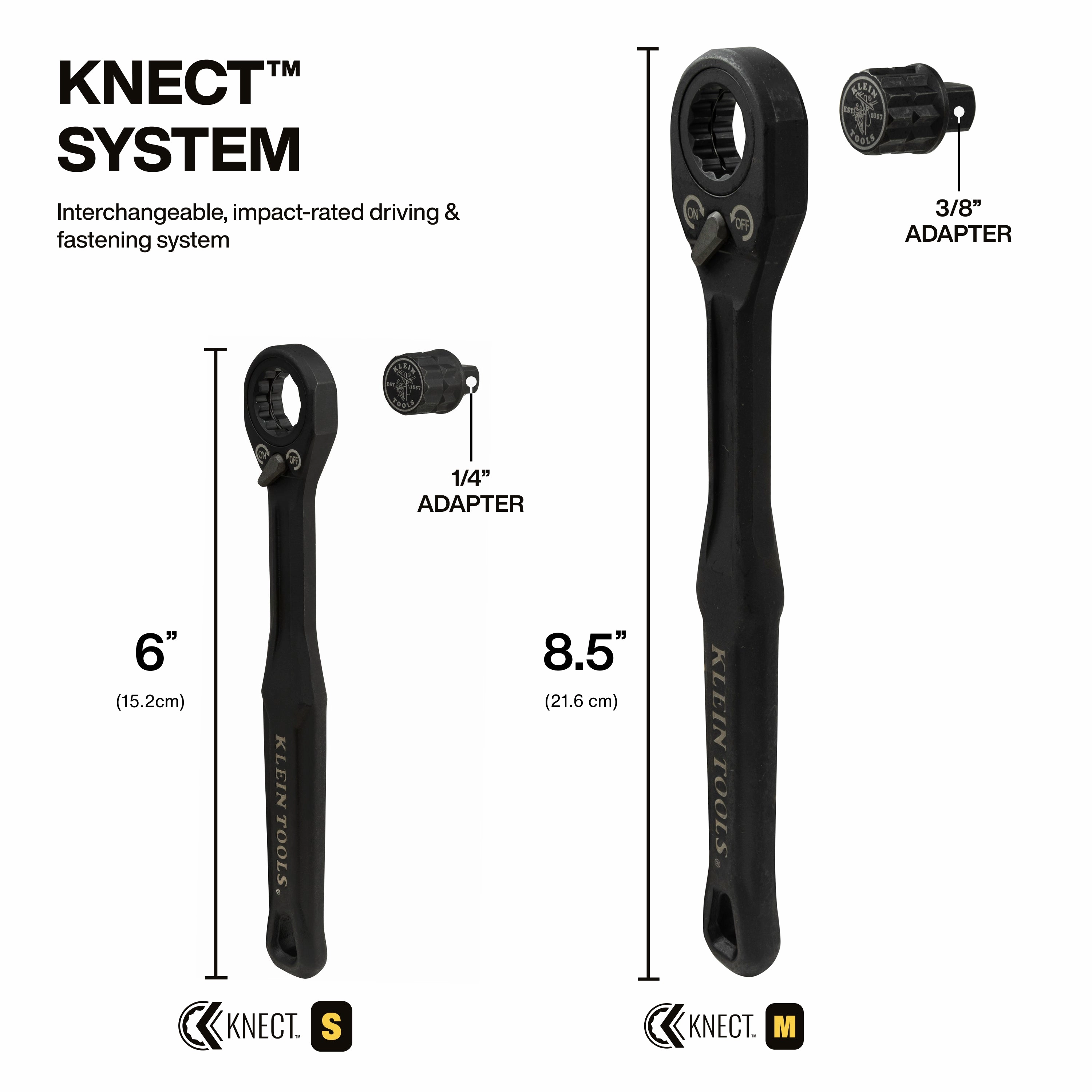 Klein Tools 65301ADP KNECT (S) Pass Through Ratchet and 1/4" Drive Socket Adapter Set