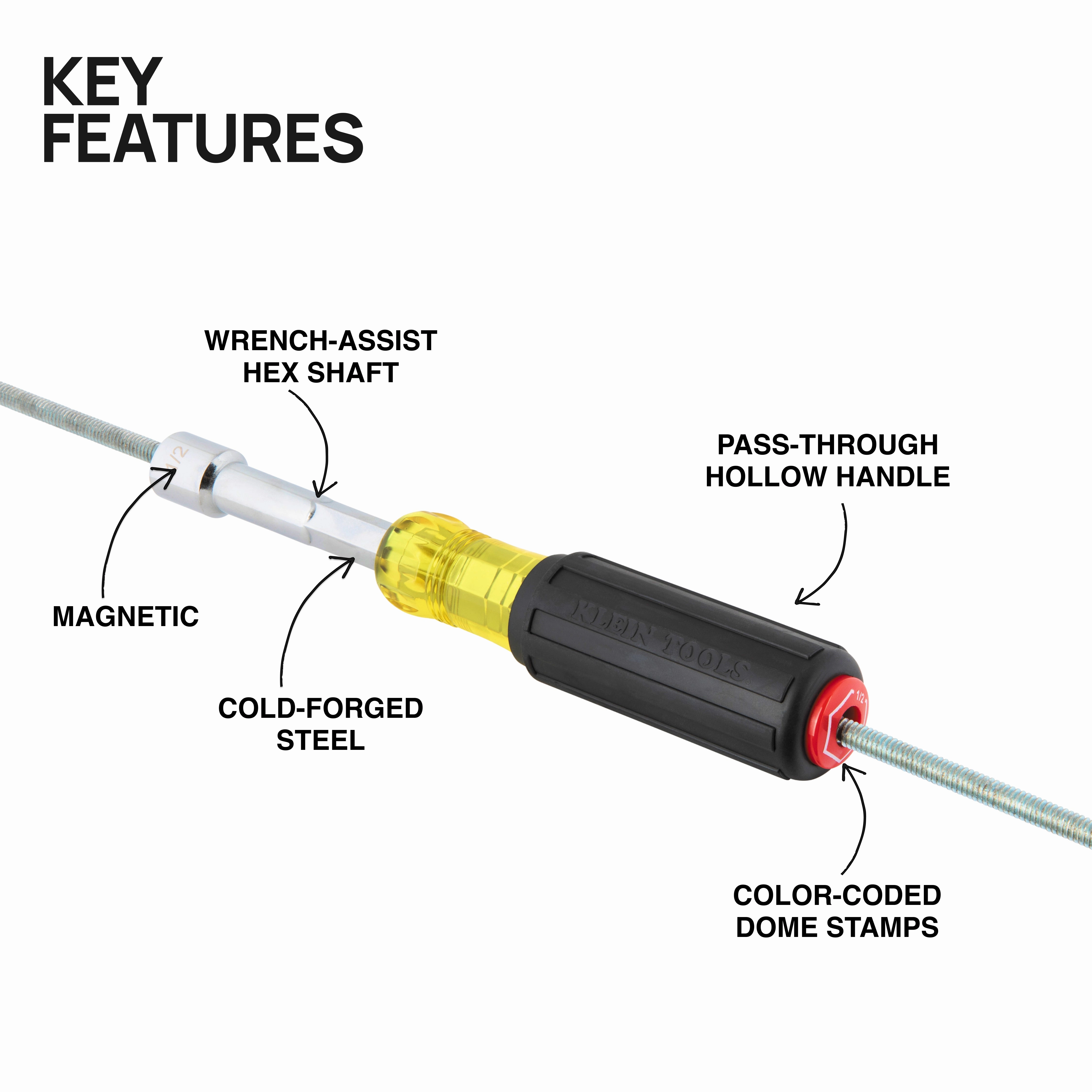 Klein Tools 65412MAG Color-Coded Magnetic Hollow-Shaft Heavy-Duty Nut Driver, 1/2"