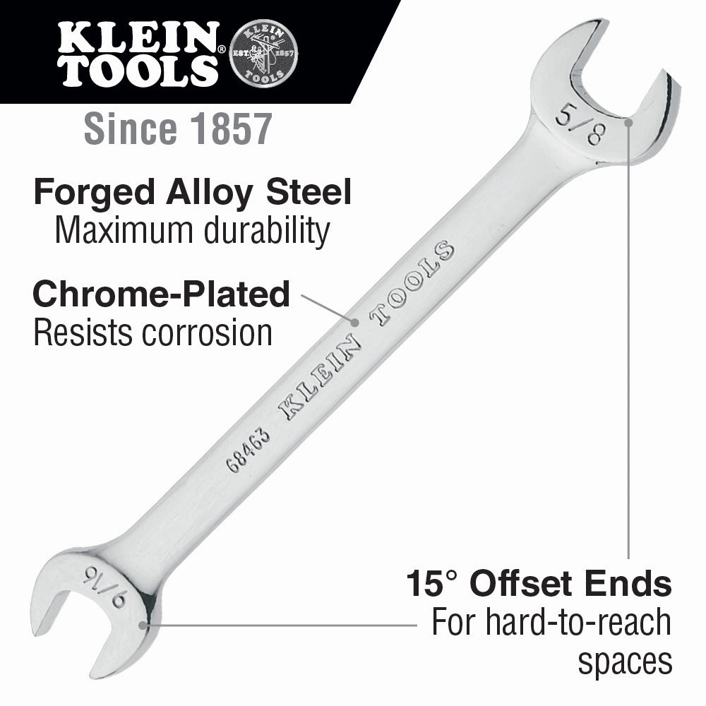 Klein Tools 68466 Open-End Wrench 15/16-Inch and 1-Inch Ends