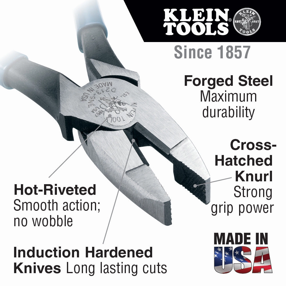 Klein Tools D2000-7 Lineman's Pliers, Heavy-Duty Side Cutting, 7"