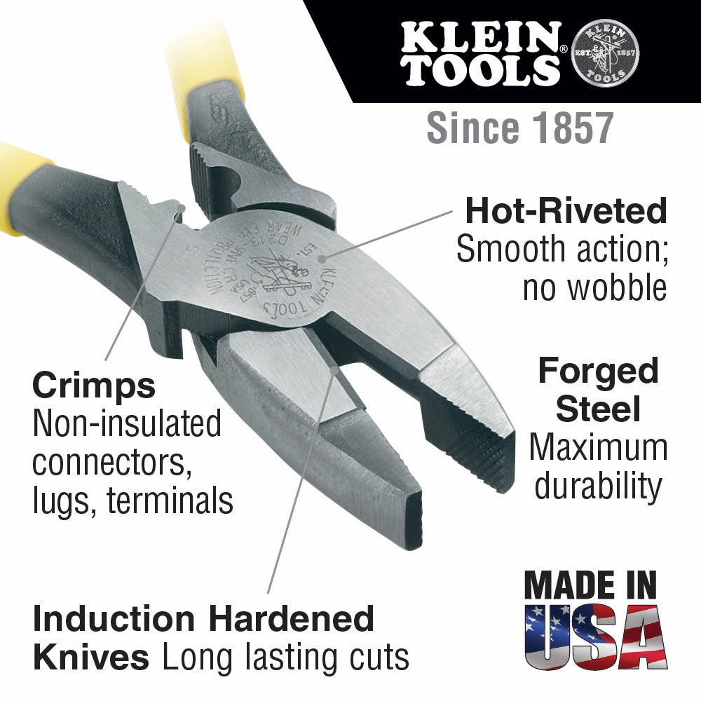 Klein Tools D2000-9NECR Lineman's Pliers with Crimping, 9-Inch