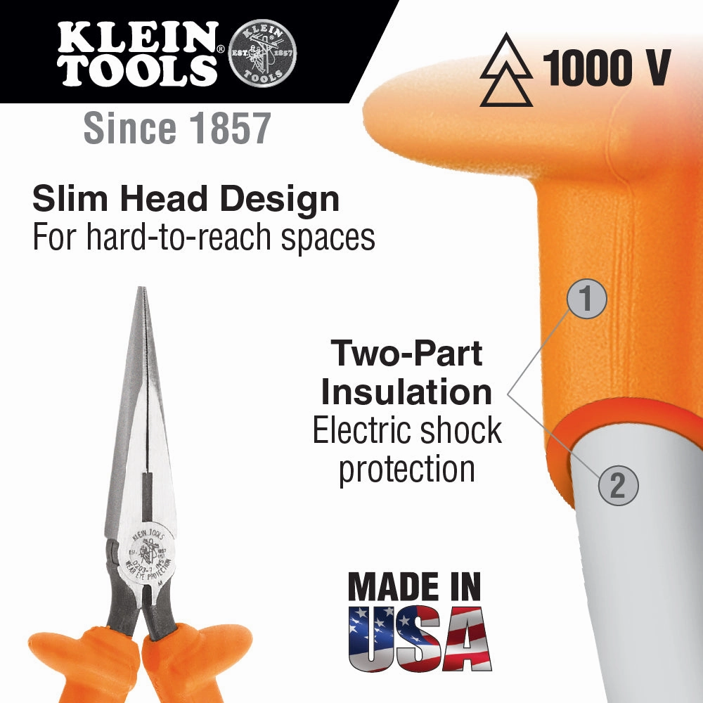 Klein Tools D203-6-INS 6" Insulated Standard Long-Nose Pliers