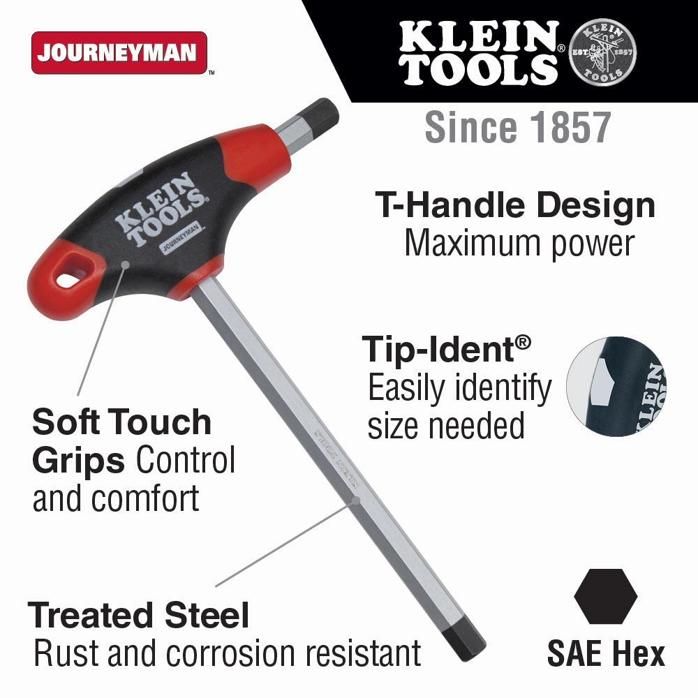 Klein Tools JTH6E17 Journeyman T-Handle Hex Key, 6" x 1/2"