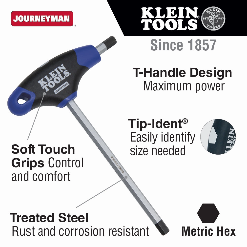 Klein Tools JTH6M6 Journeyman T-Handle Hex Key, 6" x 6 mm
