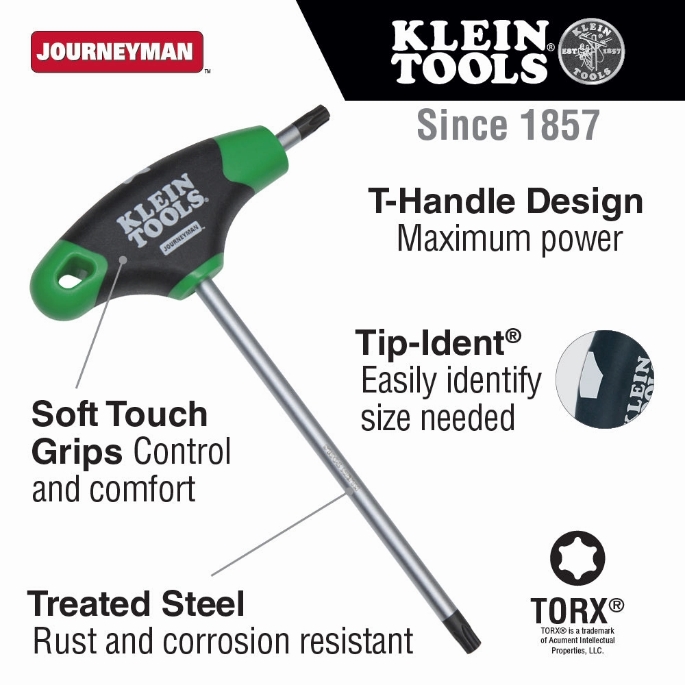 Klein Tools JTH6T27 Journeyman T-Handle TORX Hex Key, 6" x T27