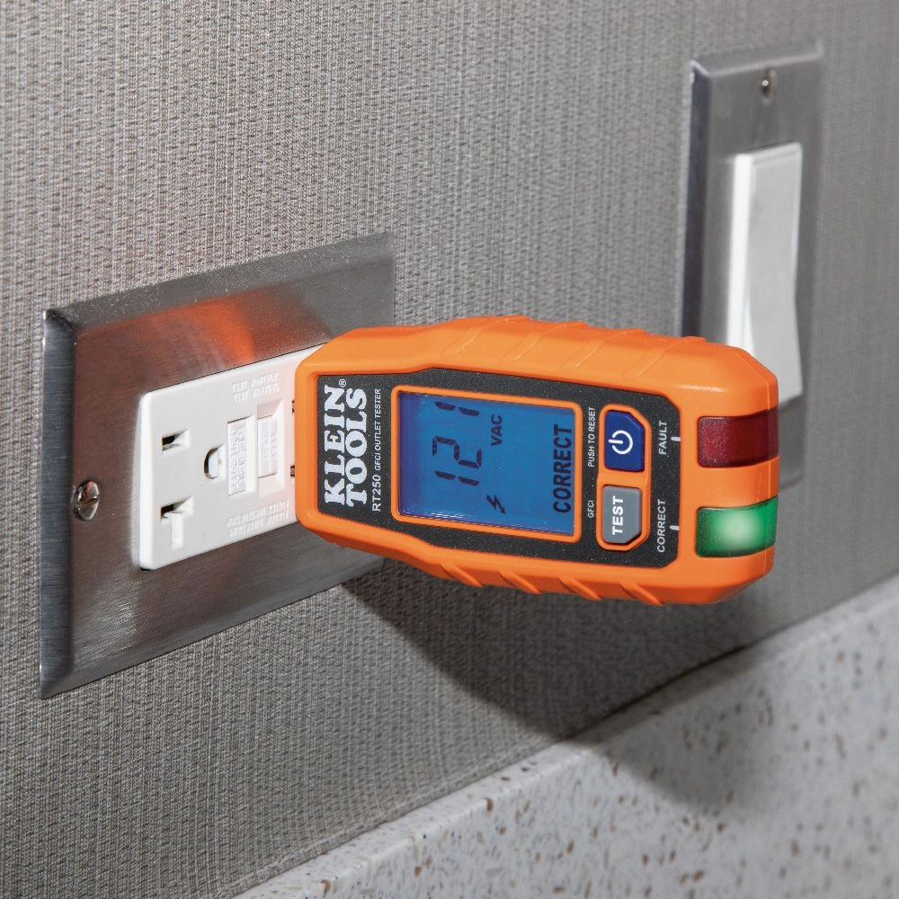 Klein Tools RT250 GFCI  Receptacle Tester with LCD Display, for Standard  3-Wire 120V Electrical Outlets