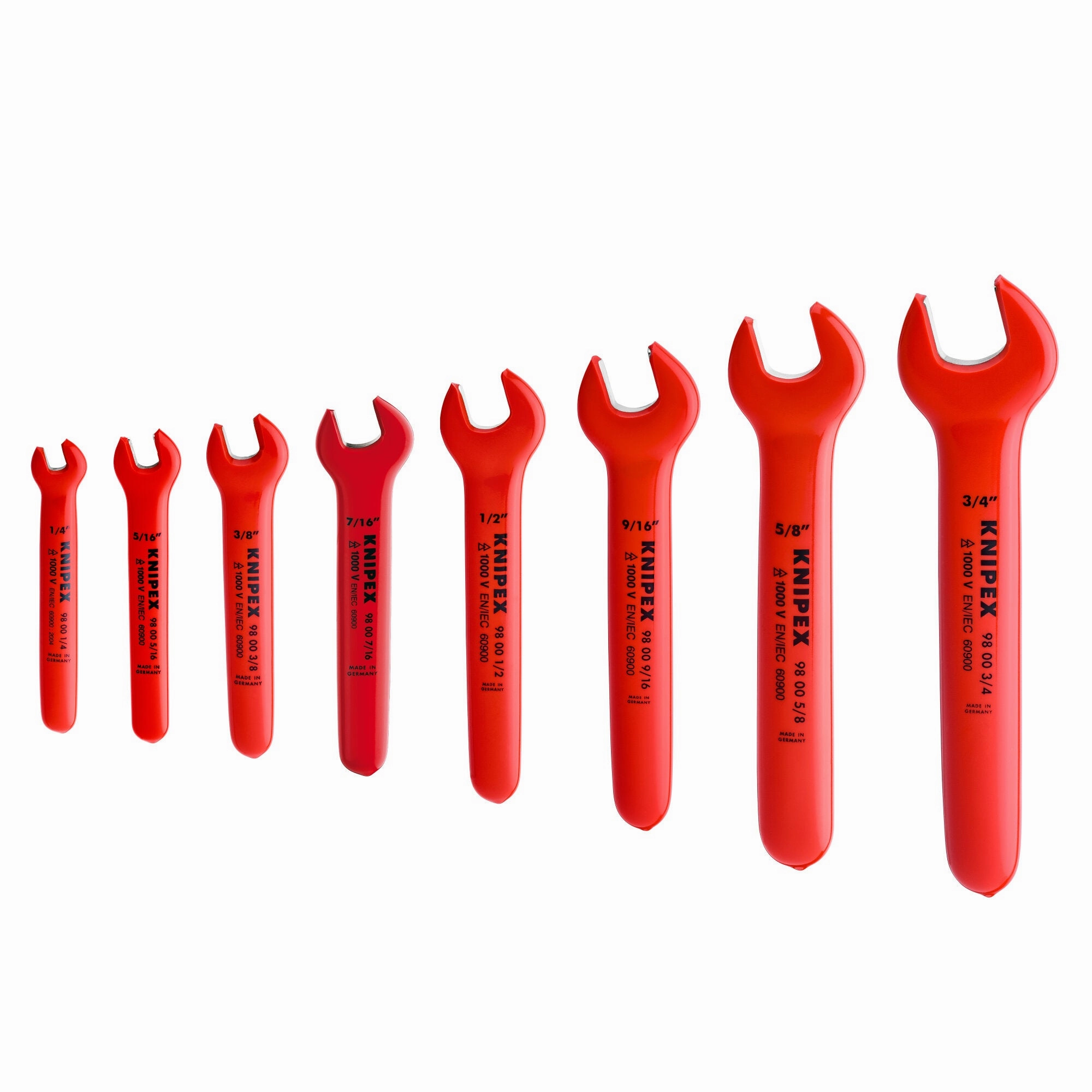 Knipex 98 99 13 S4 8 Pc Open End Wrench Set, SAE-1000V Insulated