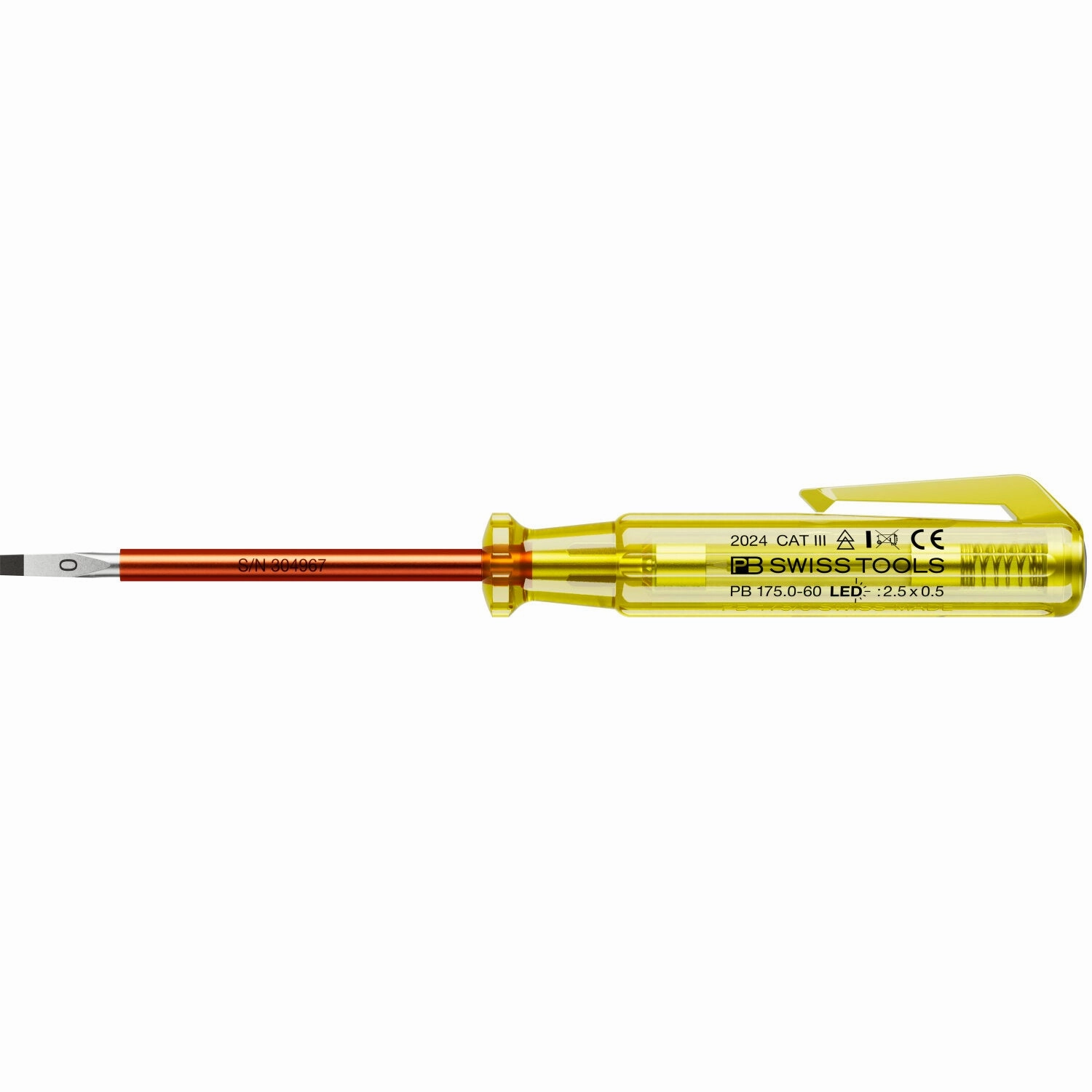 PB Swiss PB 175.0-60 LED CN 100-250 VAC Phase Tester & Slotted Screwdriver, 2.5 x 0.5 mm