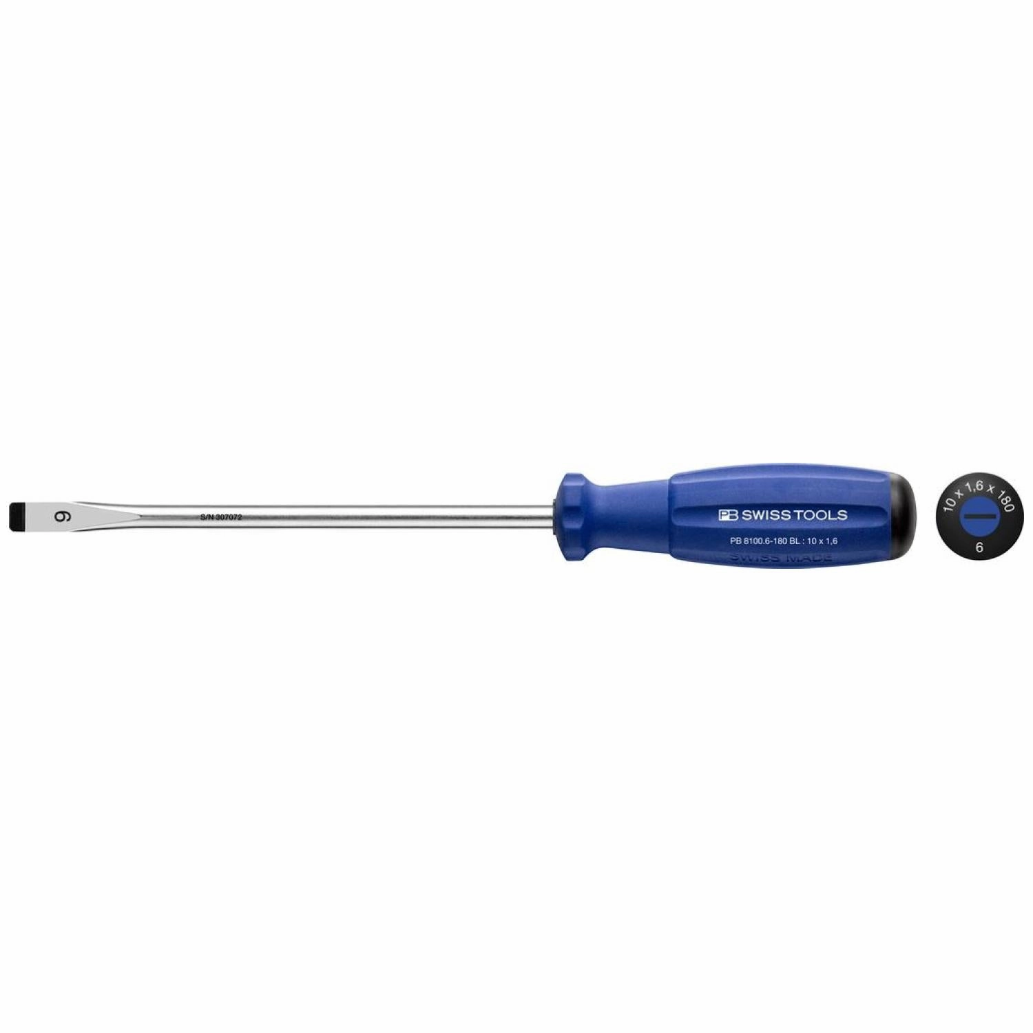 PB Swiss Tools PB 8100.6-180 BL SwissGrip Screwdrivers Slotted, 10 x 180mm