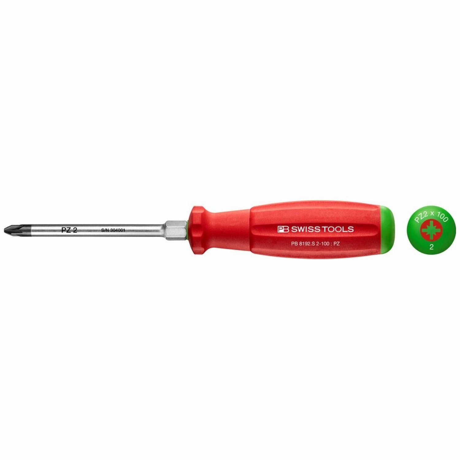 PB Swiss Tools PB 8192.S 2-100 SwissGrip Screwdrivers, Pozidriv, PZ2 x 100mm