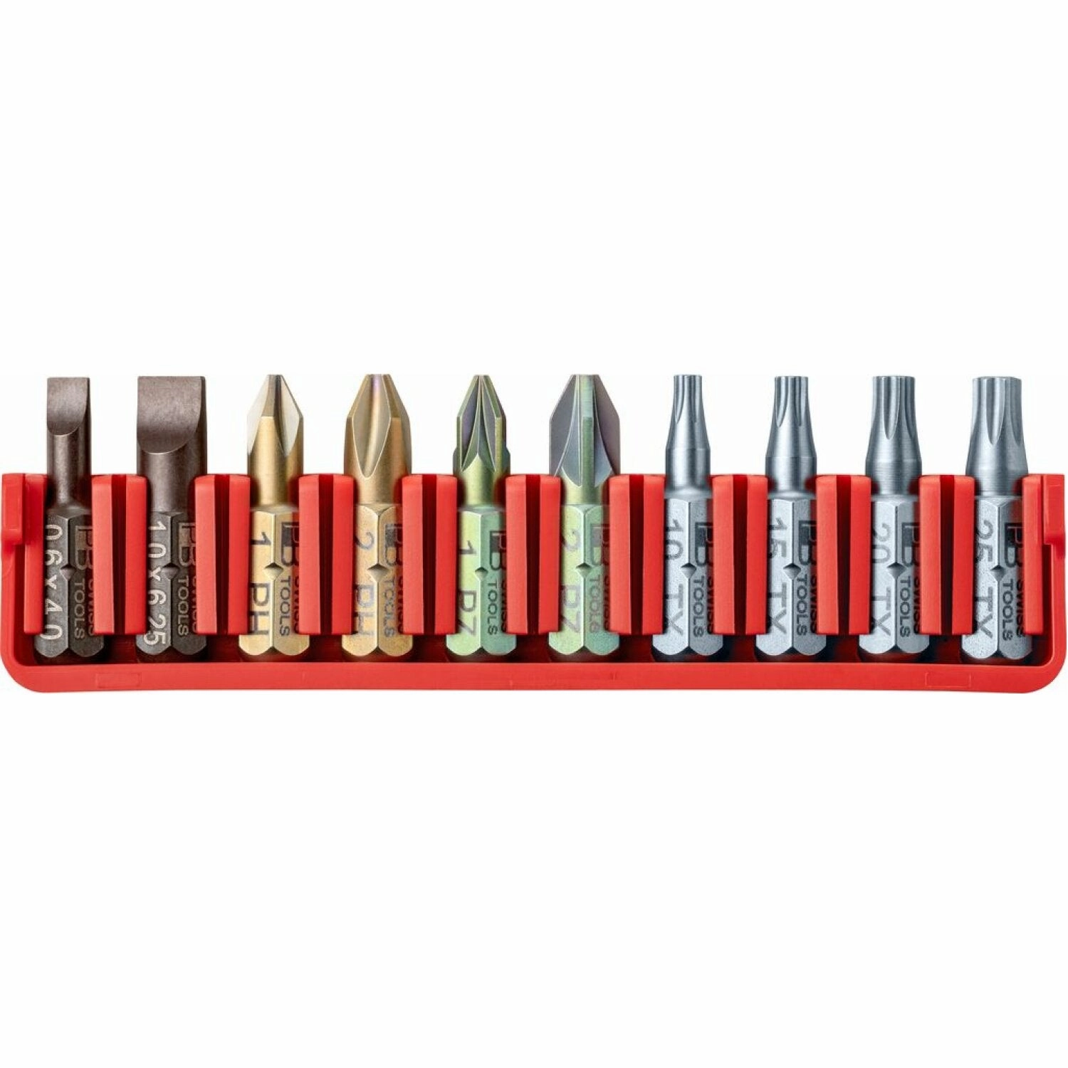 PB Swiss Tools PB C6.702 CN PrecisionBit, Shape C 6.3 (1/4), Set With a Handy BitBlock, 10 Pieces